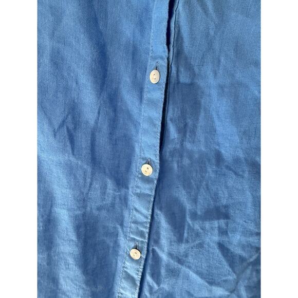 Rachel Zoe Linen Shirt Blue Button Up Casual Short Sleeve Lagenlook Medium - Picture 7 of 11